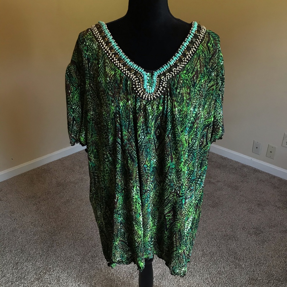 Womens 4XL Essentials Green Embellished Blouse